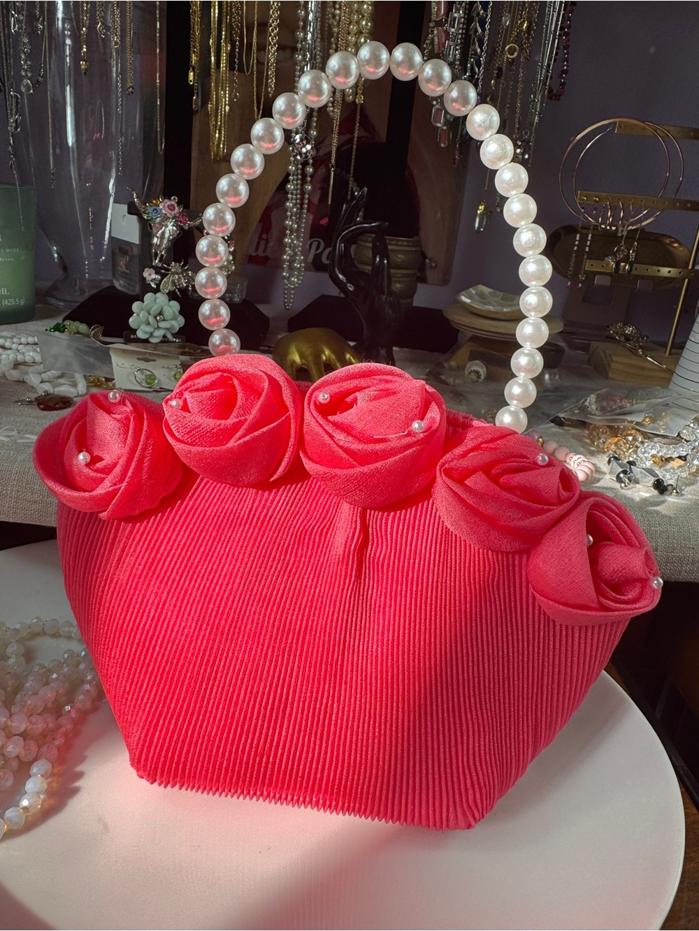 Pretty Pink Floral Pearl Bag